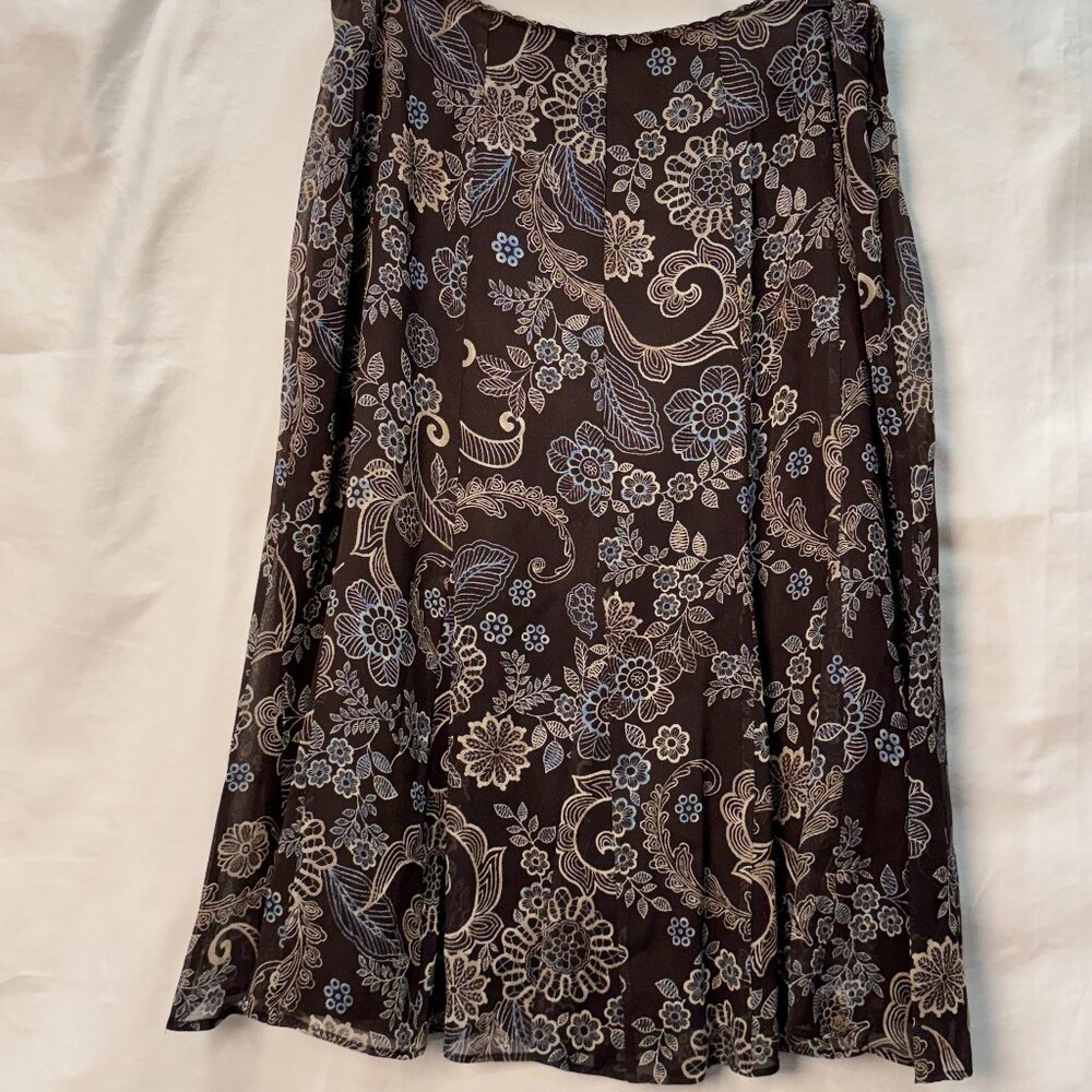 Pendleton Floral Midi Skirt Brown Boho A-Line Lightweight Lined Skirt